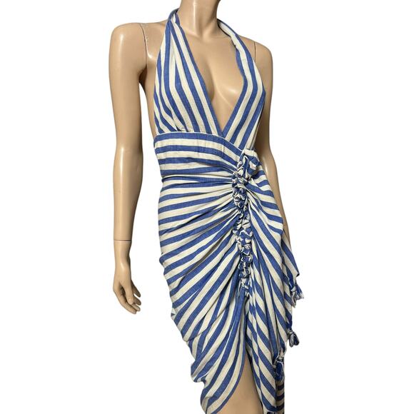 Just Bee Queen Tulum Dress Linen/Cotton Size S Ruched Design and Tassel Accents - Picture 7 of 13